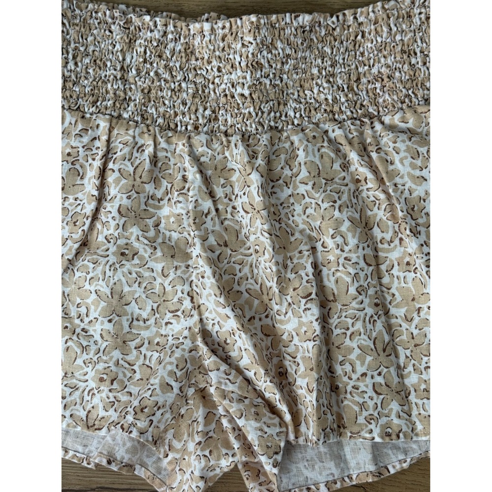Vineyard Vines Women's Linen Smocked Waist Floral Shorts Tan White Size Large - Picture 4 of 7